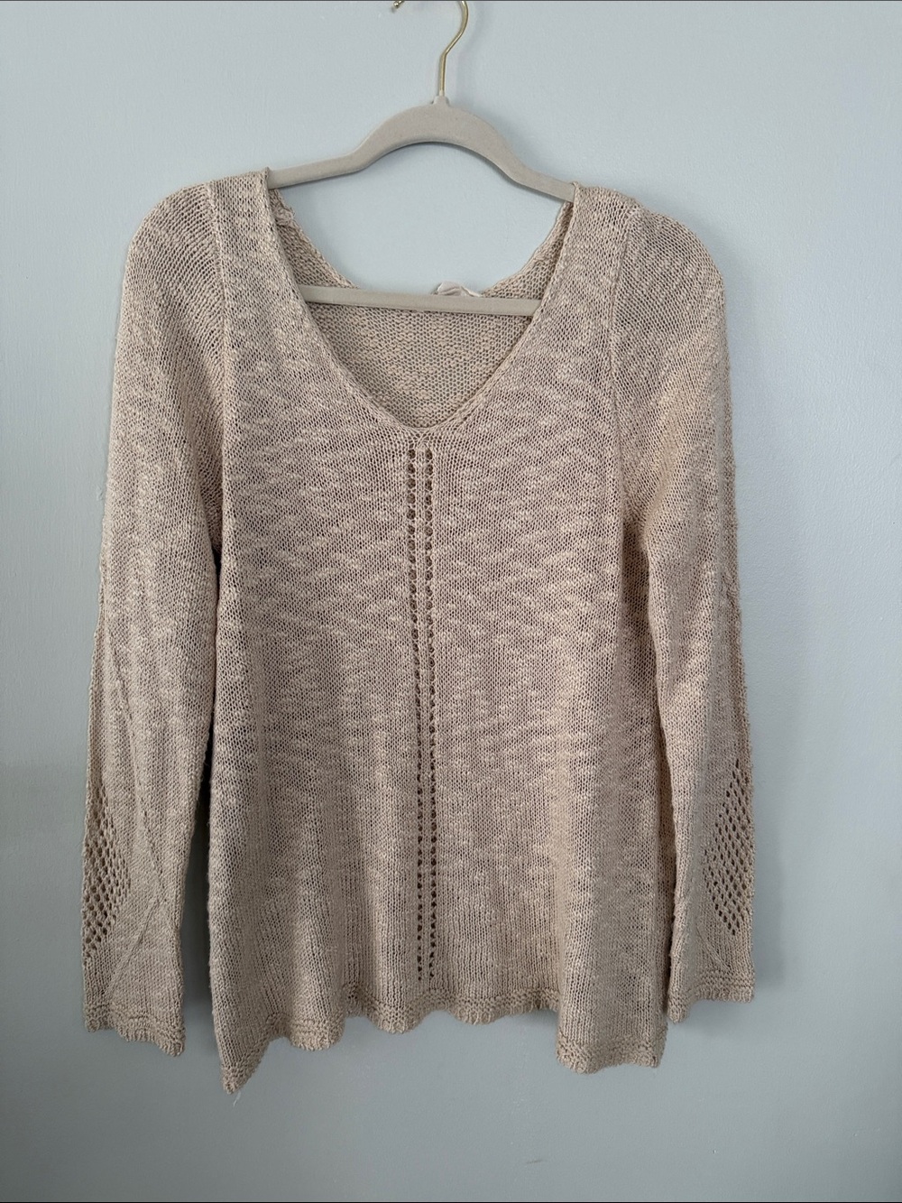 V-Neck Lightweight Open-Knit Sweater - Cream